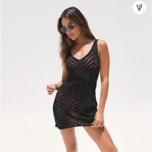 NWT Sayulita Sweetie Black Crochet Mini Swim Cover-Up Size M/XL